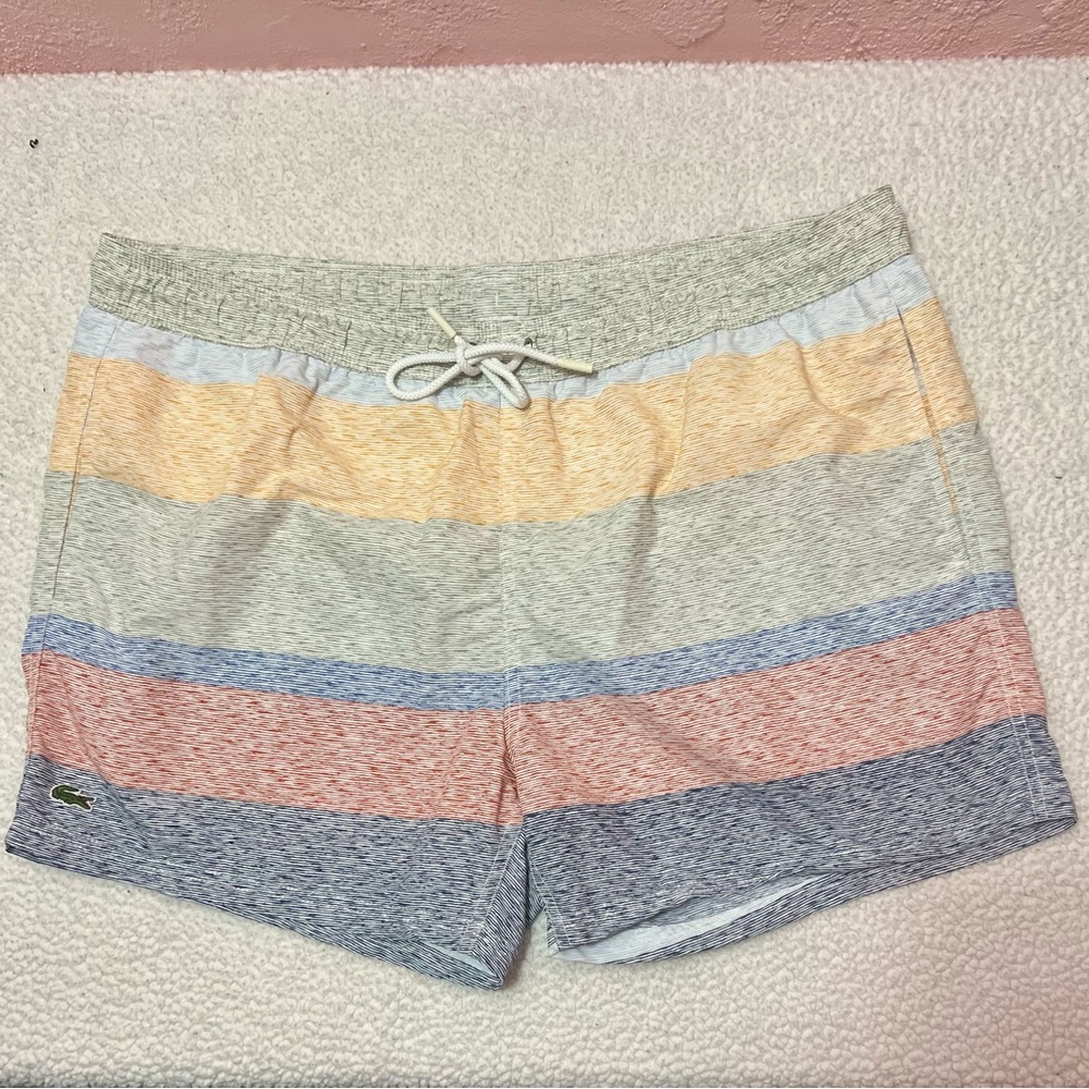 Lacoste Men’s Swim Shorts Size XL Multi Colored Striped Beachwear Crocodile Logo